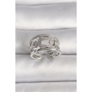 Pirinç Gümüş Renk Ayarlanabilir Zirkon Taşlı Gemici Düğüm Model Kadın Yüzük