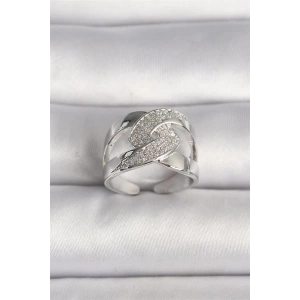 Pirinç Gümüş Renk Ayarlanabilir Zirkon Taşlı Kadın Yüzük