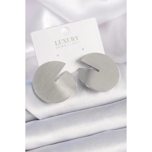 Pirinç Gümüş Renk Daire Plaka Model Kadın Küpe