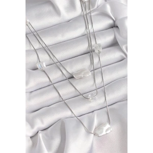 Pirinç Gümüş Renk Ezme İnci Model Çoklu Kadın Kolye