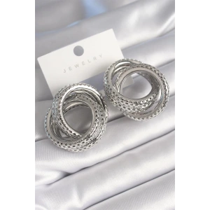 Pirinç Gümüş Renk Geçme Halka Model İşleme Detay Kadın Küpe