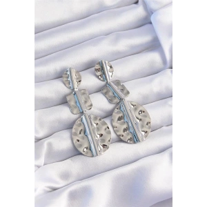 Pirinç Gümüş Renk Geometrik Ezme Plaka Küpe