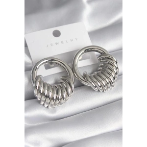 Pirinç Gümüş Renk Halka Sarmal Model Kadın Küpe