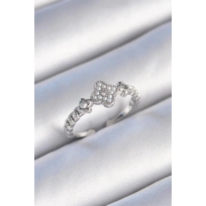 Pirinç Gümüş Renk İncili Yonca Model Zirkon Taş Detaylı Kadın Yüzük