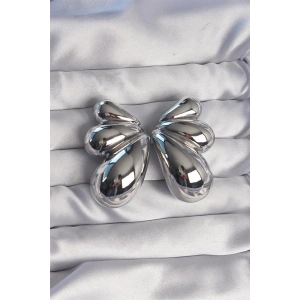 Pirinç Gümüş Renk İri Bombeli Kelebek Küpe