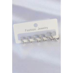 Pirinç Gümüş Renk Kalp Model Küpe Seti