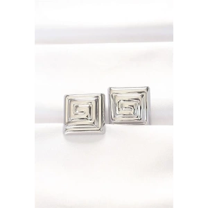 Pirinç Gümüş Renk Kare Form Küpe