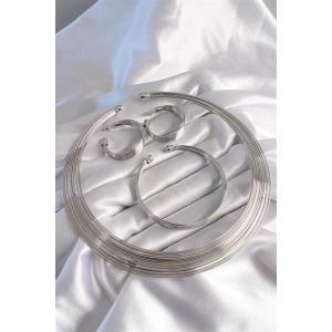 Pirinç Gümüş Renk Kolye Küpe Bileklik Seti