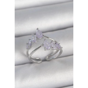 Pirinç Gümüş Renk Mor Damla Zirkon Taşlı Taç Model Kadın Yüzük