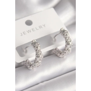 Pirinç Gümüş Renk Örme Halka Model Kadın Küpe