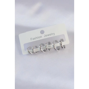 Pirinç Gümüş Renk Oval Bombeli Küpe Seti