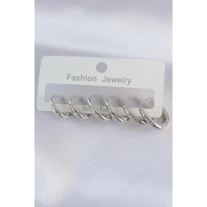 Pirinç Gümüş Renk Oval Küpe Seti