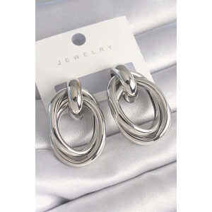 Pirinç Gümüş Renk Oval Sarmal Model Kadın Küpe