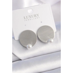 Pirinç Gümüş Renk Plaka Model İnci Detay Kadın Küpe