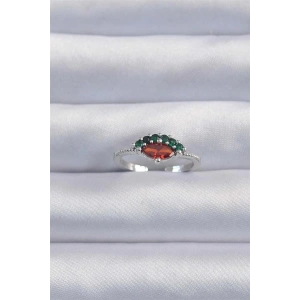 Pirinç Gümüş Renk Renkli Zirkon Taşlı Ayarlanabilir Karpuz Model Yüzük