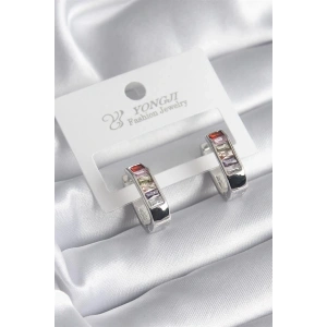 Pirinç Gümüş Renk Renkli Zirkon Taşlı Kadın Küpe