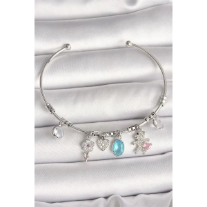 Pirinç Gümüş Renk Sallantı Zirkon Taşlı Ayıcık Figür Çiçek Detay Charm Kadın Bileklik