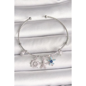 Pirinç Gümüş Renk Sallantı Zirkon Taşlı Deniz Yıldız Figür Charm Kadın Bileklik