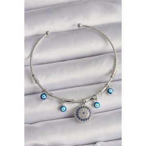 Pirinç Gümüş Renk Sallantı Zirkon Taşlı Nazar Boncuk Figür Charm Bileklik