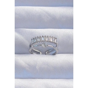 Pirinç Gümüş Renk Sedefli Zirkon Taşlı Su Yolu Model 2li Görünüm Ayarlanabilir Yüzük