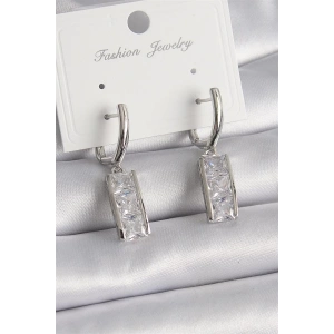 Pirinç Gümüş Renk Su Yolu Zirkon Taşlı Halka Model Kadın Küpe