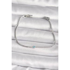 Pirinç Gümüş Renk Su Yolu Zirkon Taşlı Mavi Taşlı Kadın Bileklik