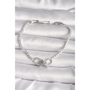 Pirinç Gümüş Renk Su Yolu Zirkon Taşlı Model Kadın Bileklik