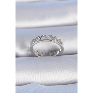 Pirinç Gümüş Renk V Model Zirkon Taşlı Kadın Yüzük