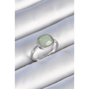 Pirinç Gümüş Renk Yeşil Kare Mineli Kadın Yüzük