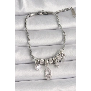 Pirinç Gümüş Renk Zincir Sallantı Zirkon Taşlı Messika Figür Yıldız Detay Kadın Bileklik