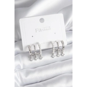 Pirinç Gümüş Renk Zirkon Taş Detay İncili Kadın Küpe