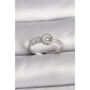 Pirinç Gümüş Renk Zirkon Taşlı Ayarlanabilir Kadın Yüzük