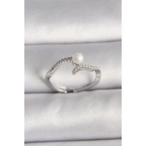 Pirinç Gümüş Renk Zirkon Taşlı Ayarlanabilir Yüzük