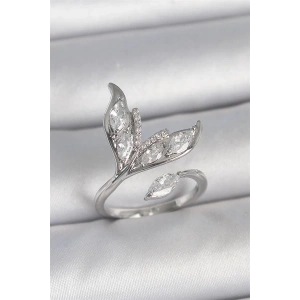 Pirinç Gümüş Renk Zirkon Taşlı Balık Kuyruğu Model Ayarlanabilir Kadın Yüzük