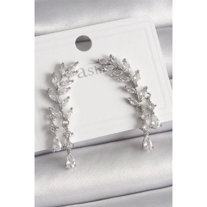 Pirinç Gümüş Renk Zirkon Taşlı Başak Model Kadın Küpe