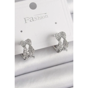 Pirinç Gümüş Renk Zirkon Taşlı Burgu Model Kadın Küpe