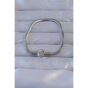 Pirinç Gümüş Renk Zirkon Taşlı Charm Bileklik