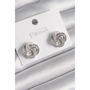 Pirinç Gümüş Renk Zirkon Taşlı Çiçek Model Kadın Küpe