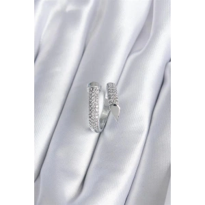 Pirinç Gümüş Renk Zirkon Taşlı Çivi Model Kadın Yüzük