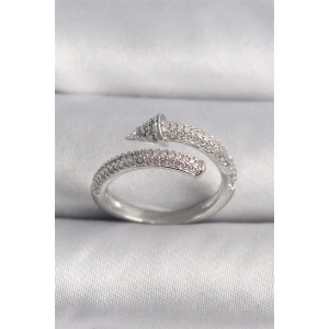 Pirinç Gümüş Renk Zirkon Taşlı Çivi Model VIP Seri Kadın Yüzük