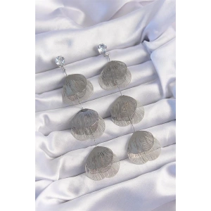 Pirinç Gümüş Renk Zirkon Taşlı Çizgi Plaka Sallantılı Küpe