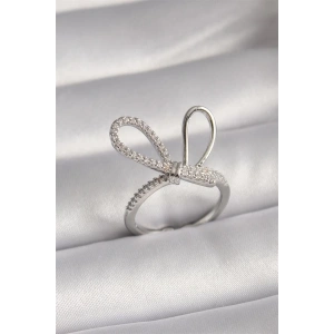 Pirinç Gümüş Renk Zirkon Taşlı Düğüm Model Kadın Yüzük