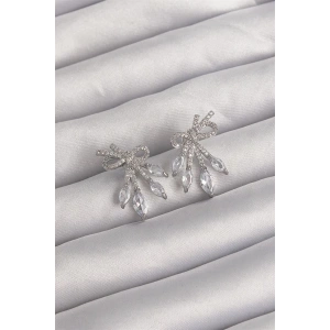 Pirinç Gümüş Renk Zirkon Taşlı Fiyonk Küpe