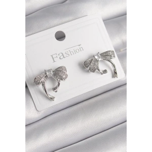 Pirinç Gümüş Renk Zirkon Taşlı Fiyonk Model Kadın Küpe