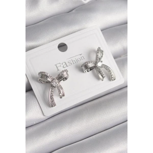 Pirinç Gümüş Renk Zirkon Taşlı Fiyonk Model Kadın Küpe