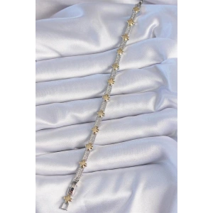 Pirinç Gümüş Renk Zirkon Taşlı Gold Yonca Model VİP Seri Kadın Bileklik