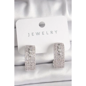 Pirinç Gümüş Renk Zirkon Taşlı Halka Messika Model Kadın Küpe