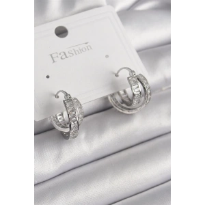 Pirinç Gümüş Renk Zirkon Taşlı Halka Model Kadın Küpe