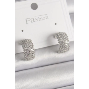 Pirinç Gümüş Renk Zirkon Taşlı Halka Model Kadın Küpe