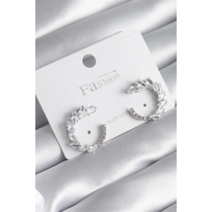 Pirinç Gümüş Renk Zirkon Taşlı Kadın Küpe